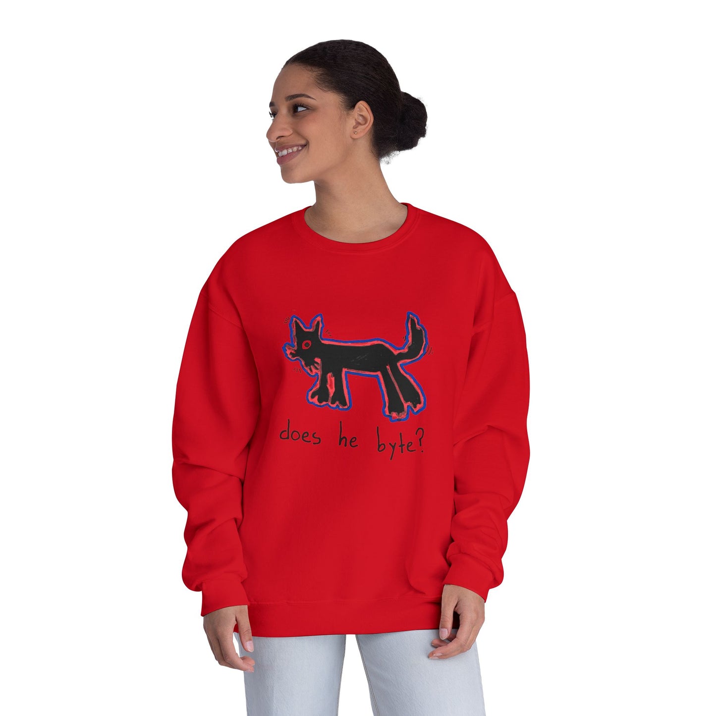 “Does he byte?” — Crewneck Sweatshirt