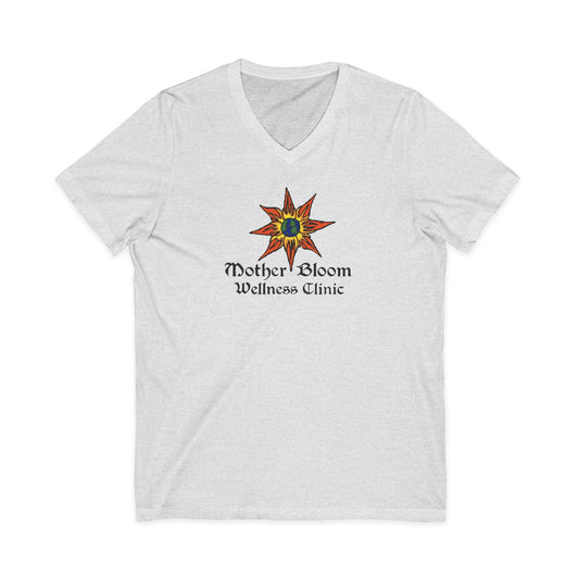 "Mother Bloom Wellness Clinic" Bella_Canva V‑Neck Tee