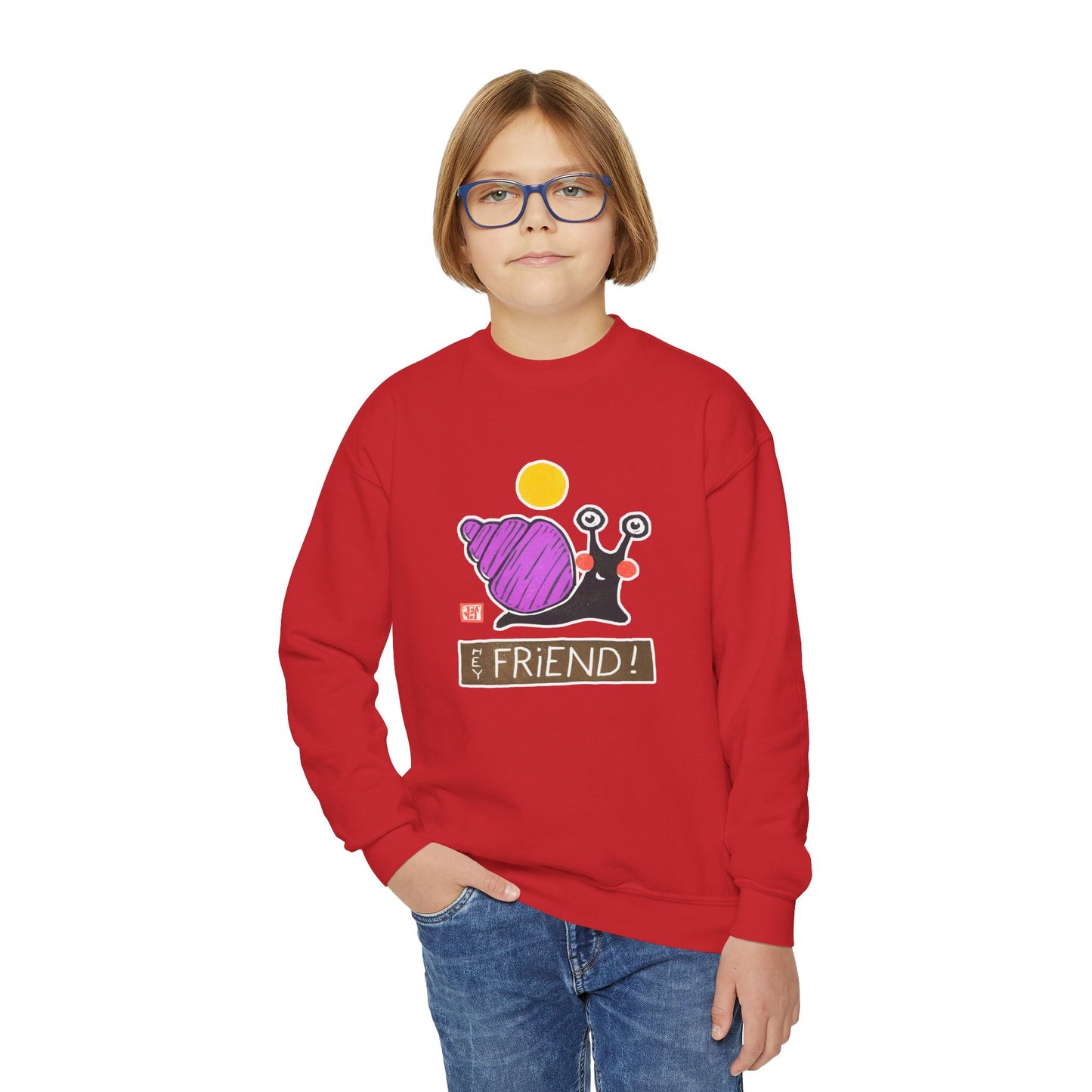 "Hey Friend!" Kids Graphic Sweatshirt | Small Good Things Snail Pullover | Youth Crewneck