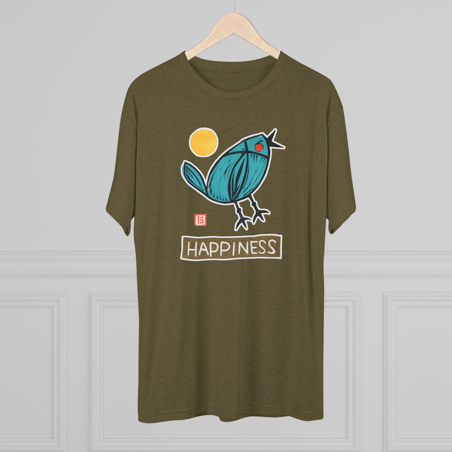Blue Bird Illustration Shirt | "Happiness" Small Good Things | Premium Tri-Blend Tee