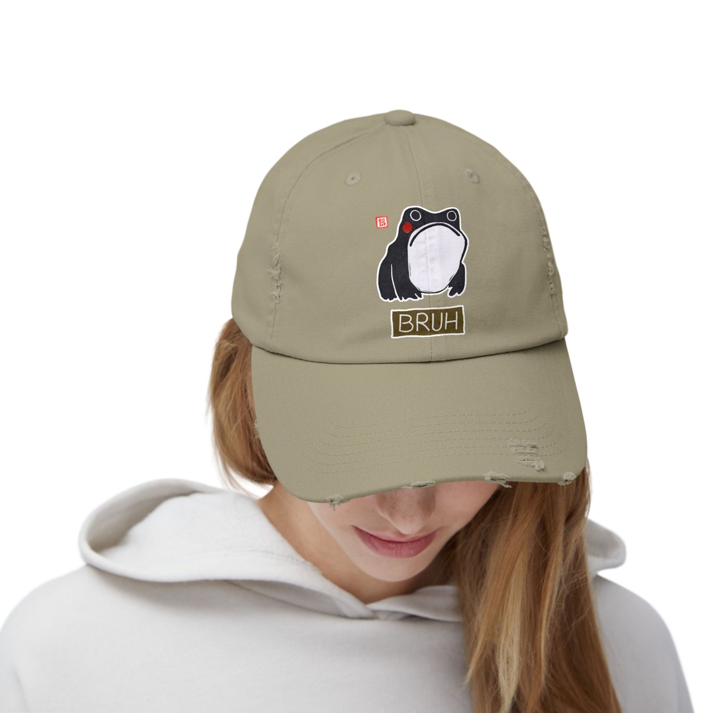 Meaningful Frog Distressed Cap | "Bruh" Baseball Hat | Relatable Humor Gift
