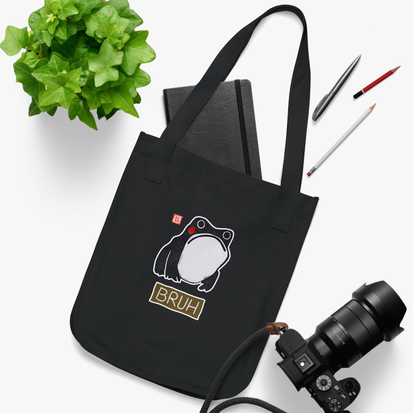 Meaningful Frog Eco Tote | "Bruh" Organic Canvas Bag | Personal Growth Accessory