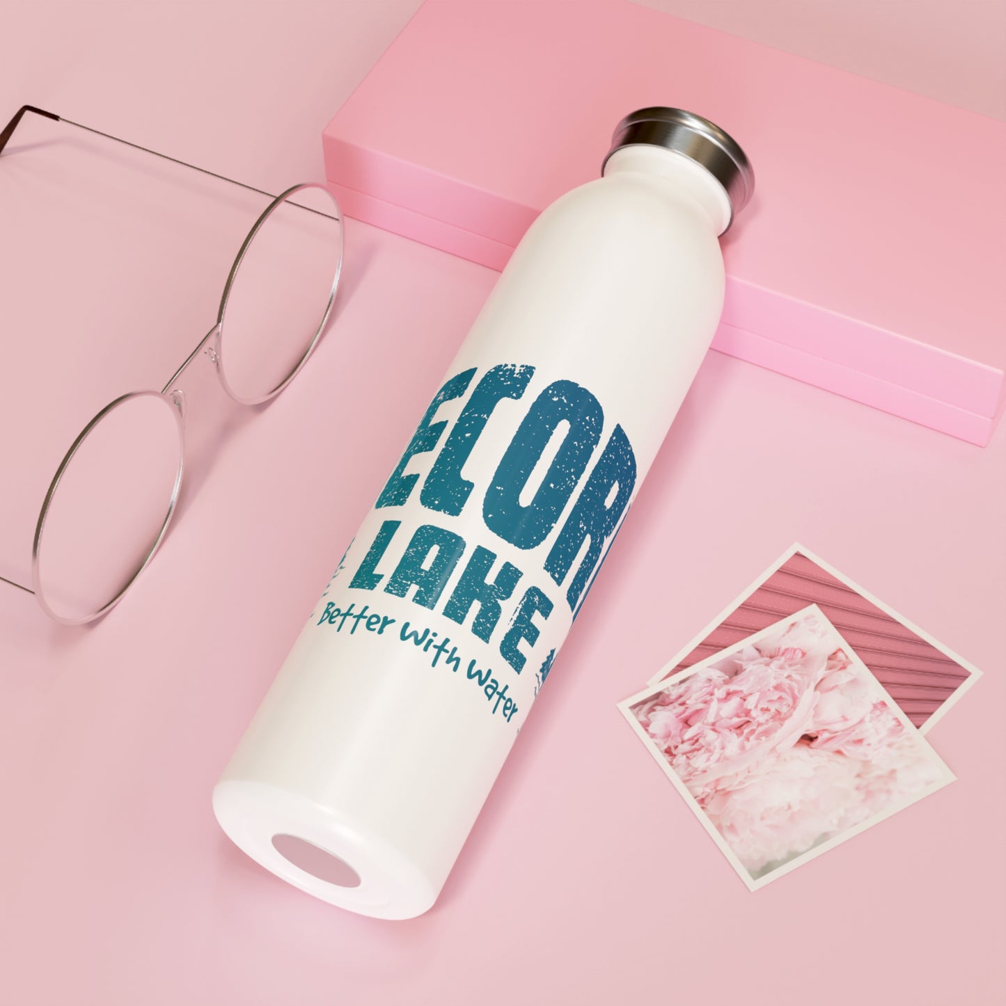 "Secord Lake, Better with Water" Slim Water Bottle