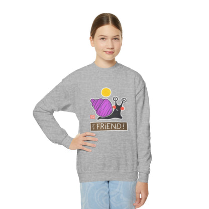 "Hey Friend!" Kids Graphic Sweatshirt | Small Good Things Snail Pullover | Youth Crewneck