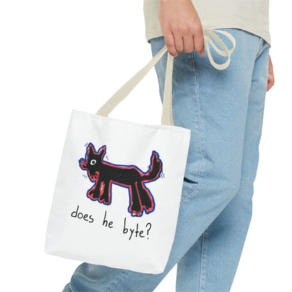 "Does He Byte?"  —  Tote Bag