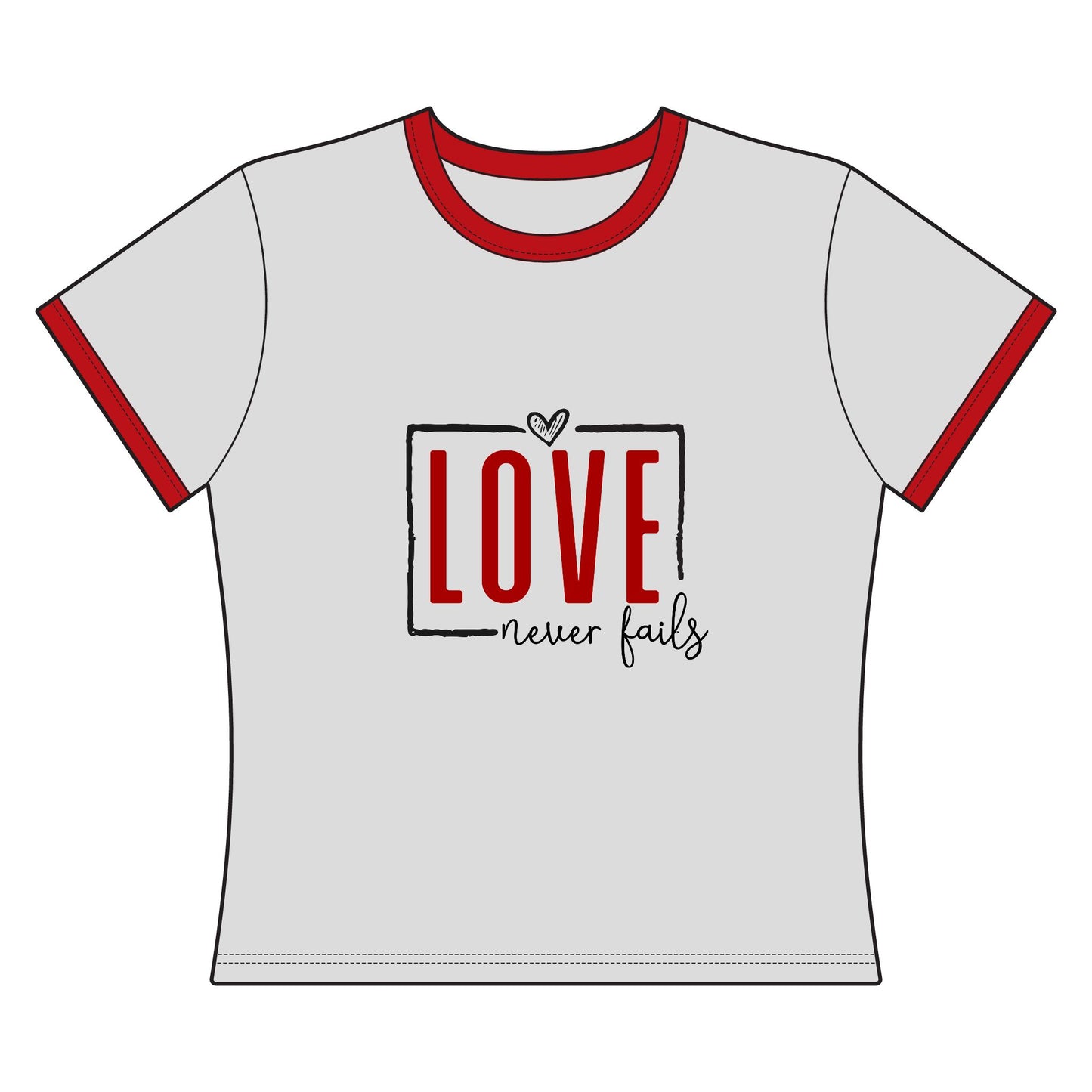 "Love Never Fails" Women's Ringer Tee