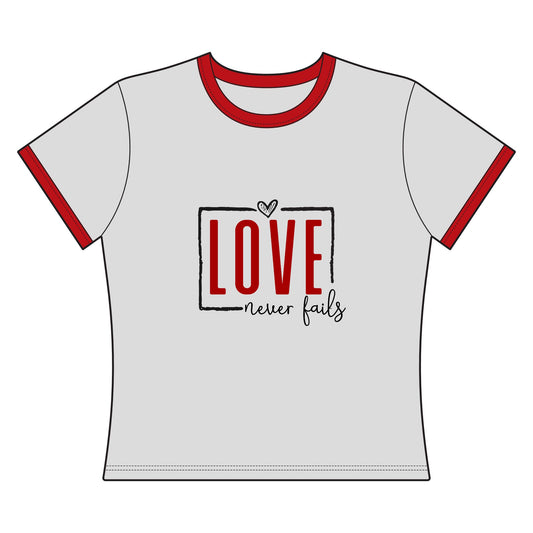 "Love Never Fails" Women's Ringer Tee