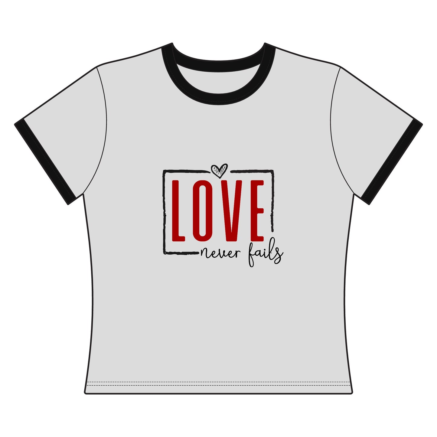 "Love Never Fails" Women's Ringer Tee