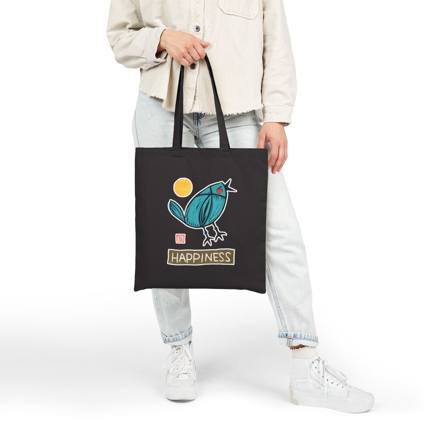 Meaningful "Happiness" Tote Bag | Cotton Canvas | Durable Canvas Bag