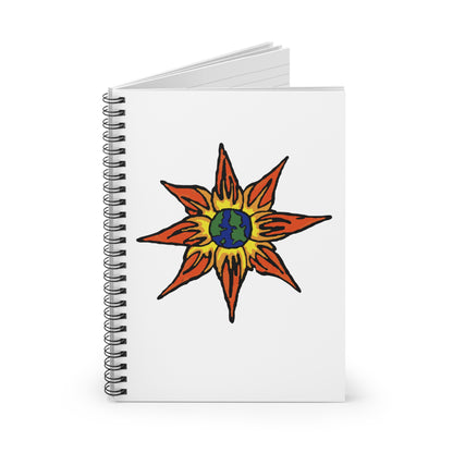 Earth Sunburst Spiral Notebook — Hand-Drawn Solar Globe Journal (Ruled)