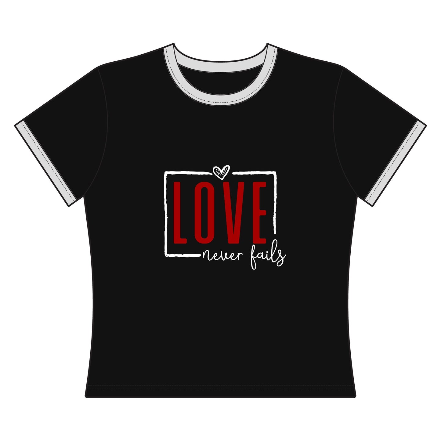 "Love Never Fails" Women's Ringer Tee