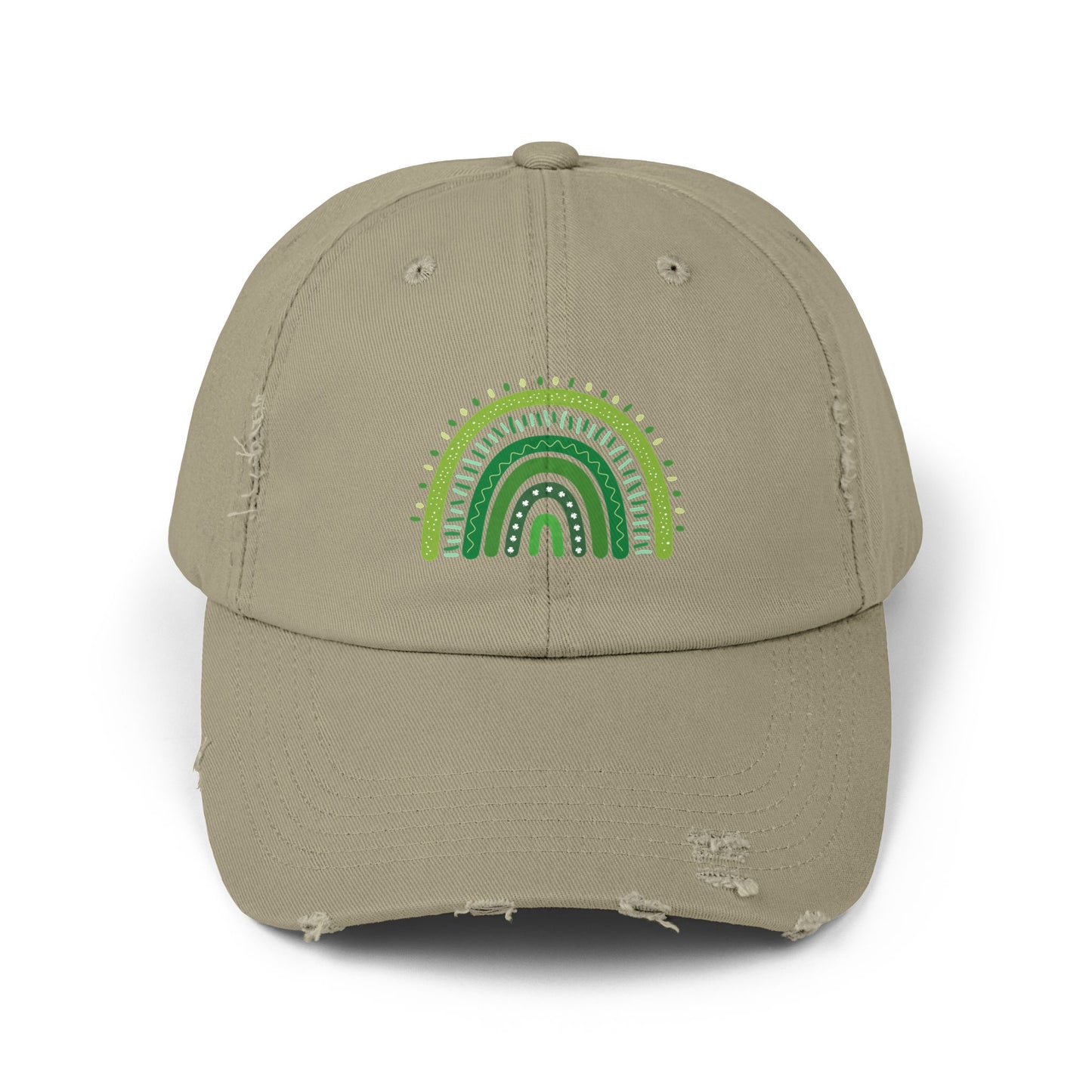 Lucky Green Rainbow Baseball Hat | Distressed Boho St. Patty's Cap | Vintage Style Unisex Hat