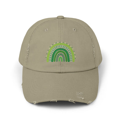 Lucky Green Rainbow Baseball Hat | Distressed Boho St. Patty's Cap | Vintage Style Unisex Hat