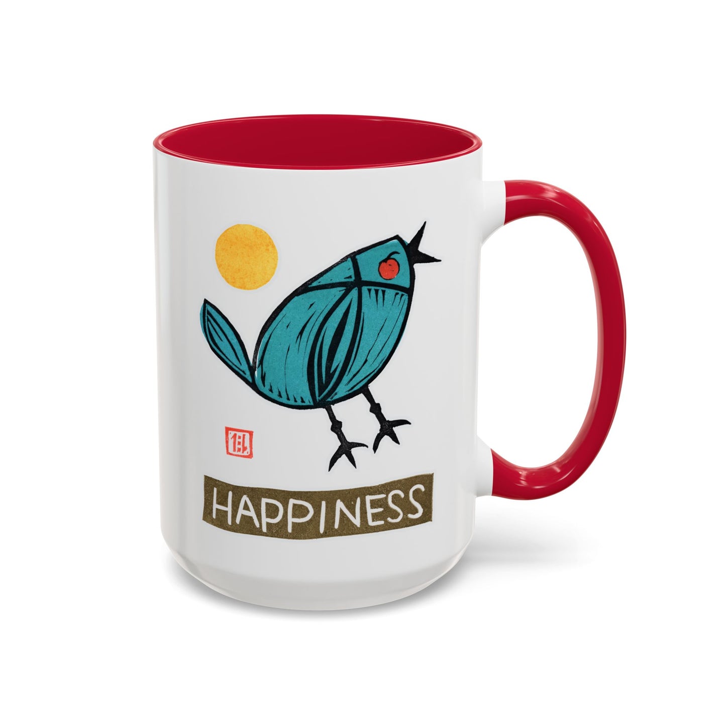 Happy Bird Coffee Mug | "Happiness" Ceramic 15oz | Inspirational Gift for Bird Lovers