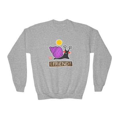 "Hey Friend!" Kids Graphic Sweatshirt | Small Good Things Snail Pullover | Youth Crewneck
