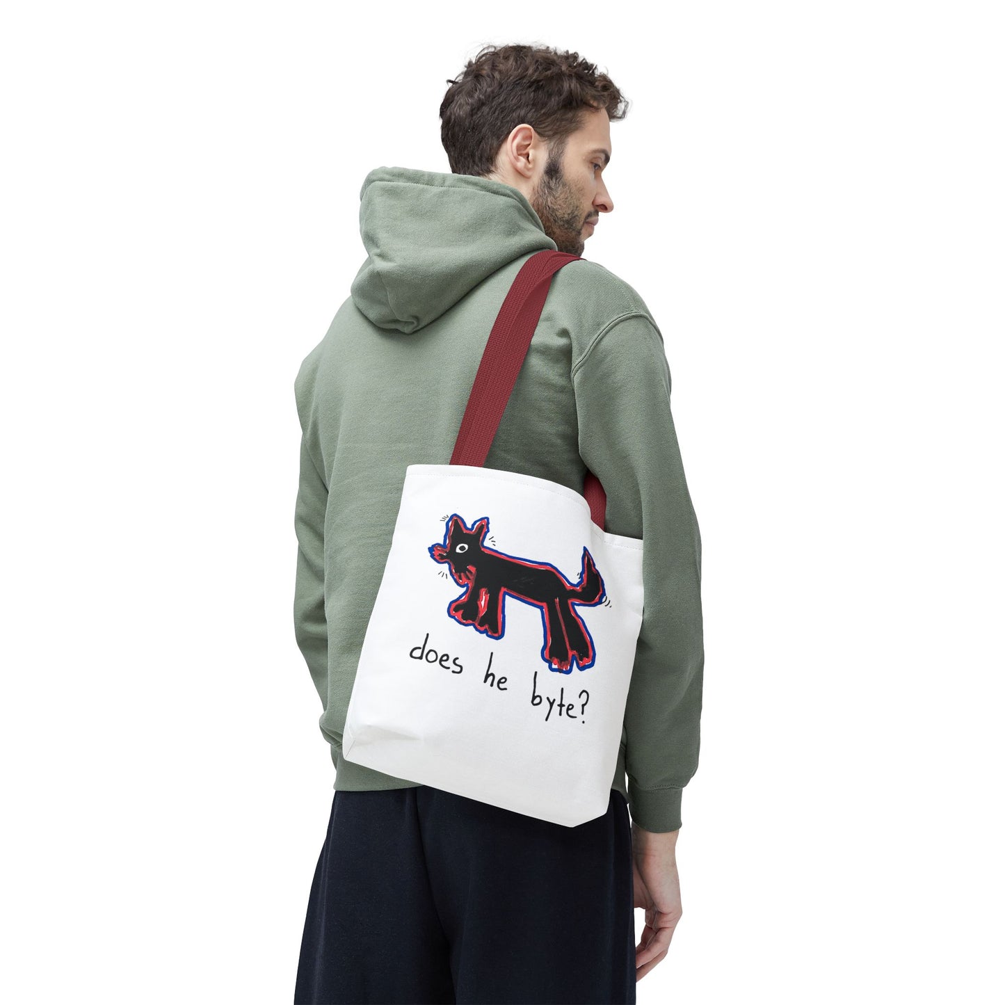 "Does He Byte?"  —  Tote Bag