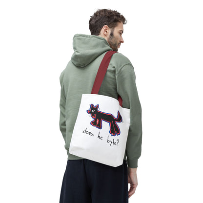"Does He Byte?"  —  Tote Bag