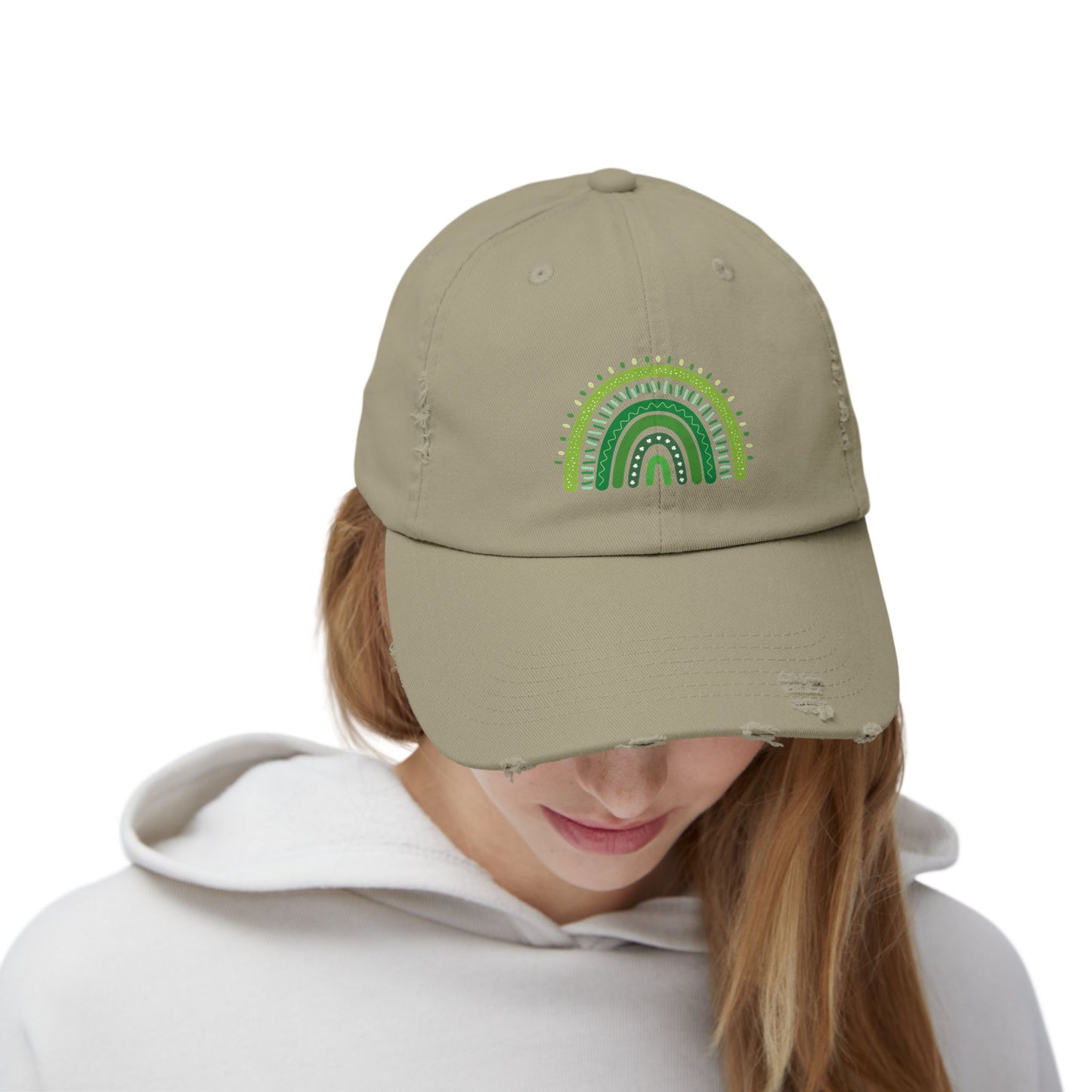 Lucky Green Rainbow Baseball Hat | Distressed Boho St. Patty's Cap | Vintage Style Unisex Hat