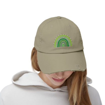 Lucky Green Rainbow Baseball Hat | Distressed Boho St. Patty's Cap | Vintage Style Unisex Hat