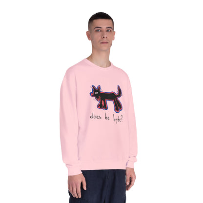 “Does he byte?”  — Crewneck Sweatshirt