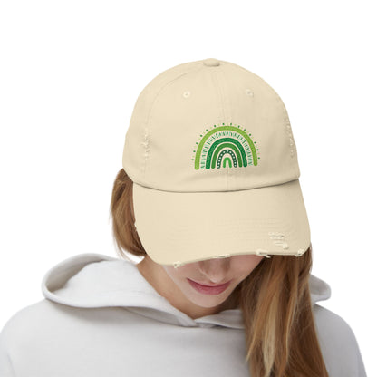Lucky Green Rainbow Baseball Hat | Distressed Boho St. Patty's Cap | Vintage Style Unisex Hat