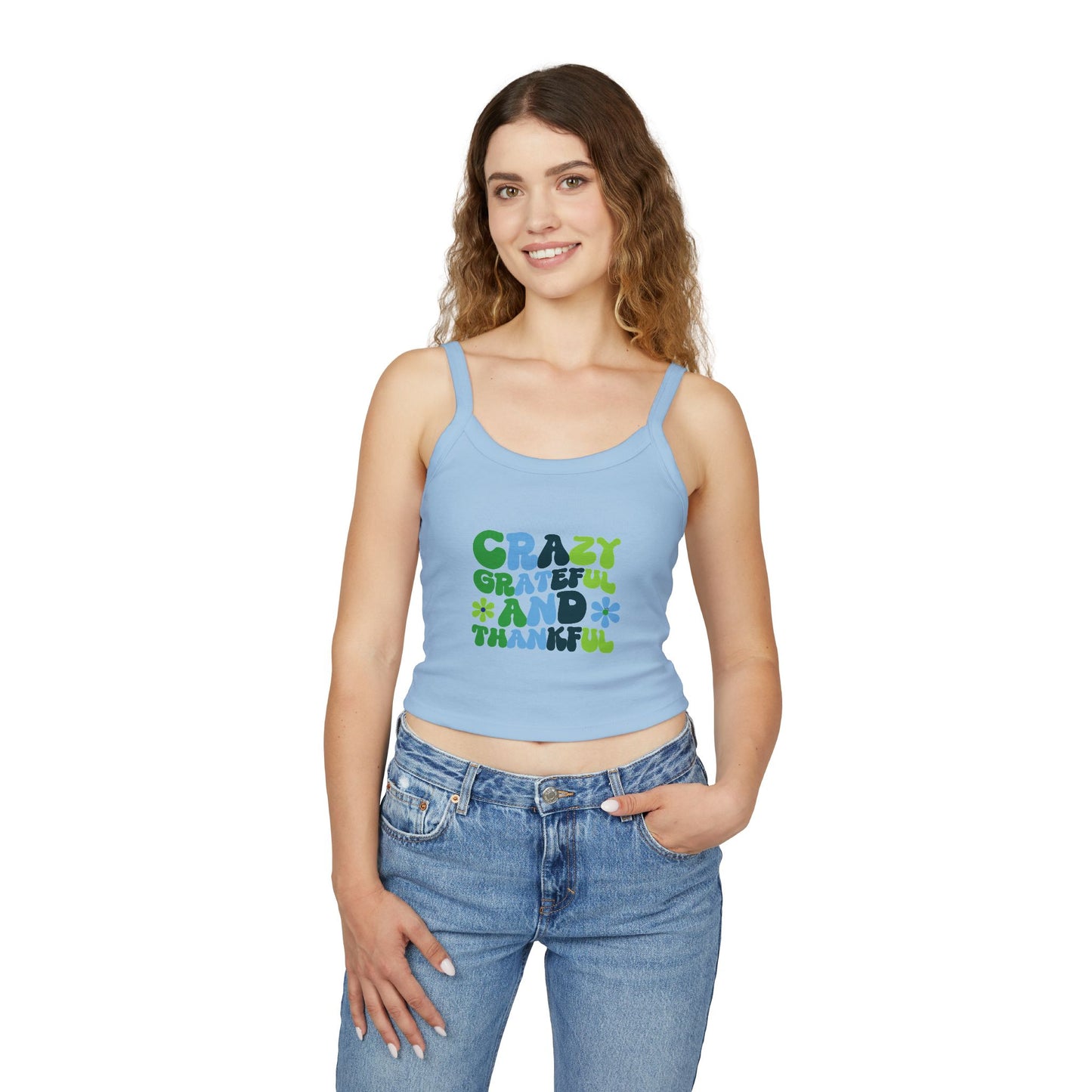 "Crazy Grateful and Thankful" Women's Spaghetti Tank Top