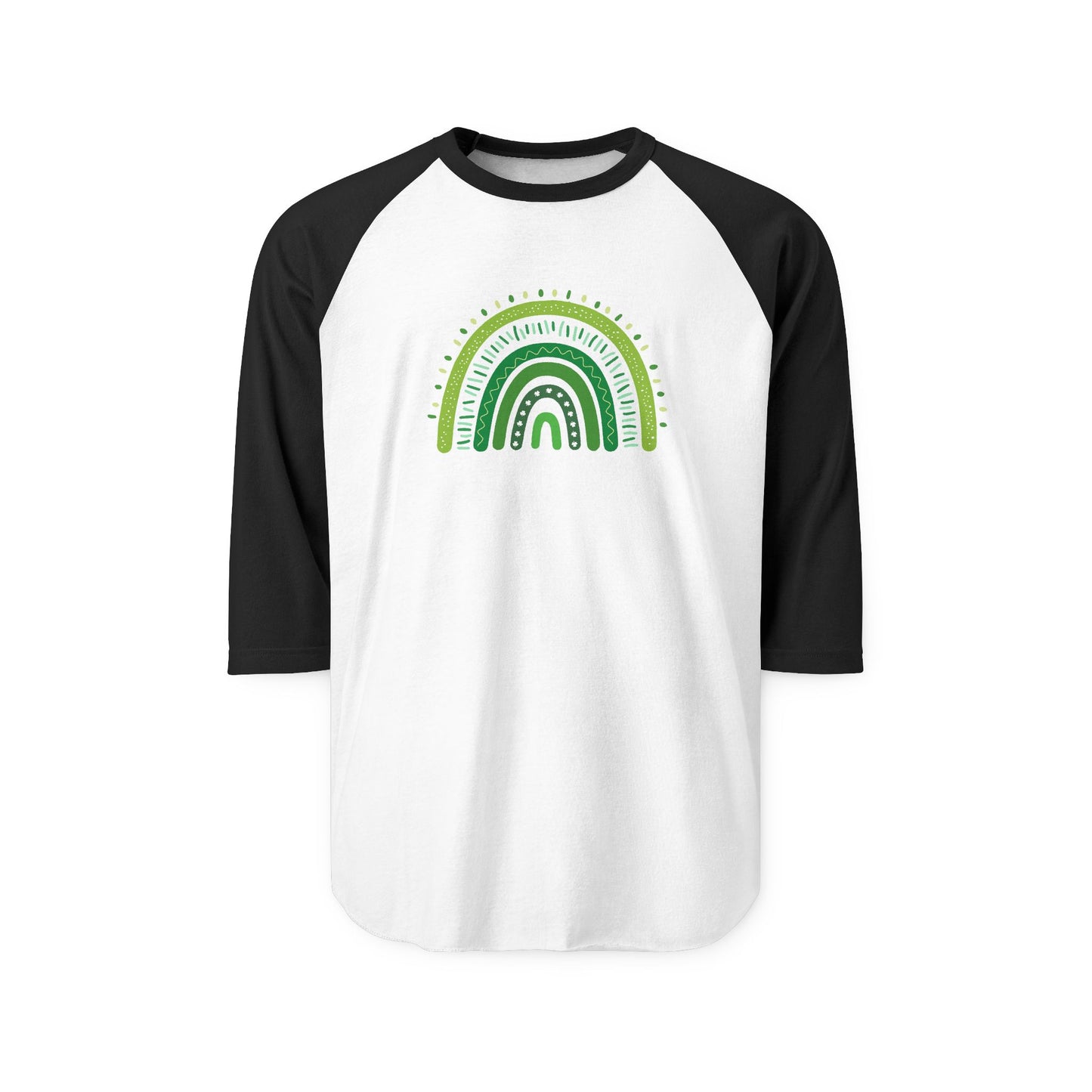 Lucky Shamrock 3/4 Sleeve Raglan Shirt | Green Rainbow & Clover Graphic | St. Patrick's Day Apparel