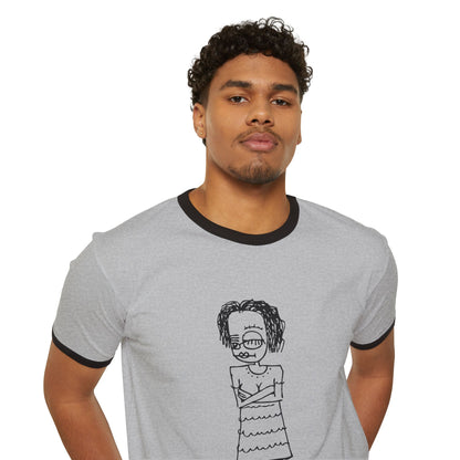 Stay Unbalanced Ringer T-Shirt — Hand-Drawn Tattoo Girl Graphic