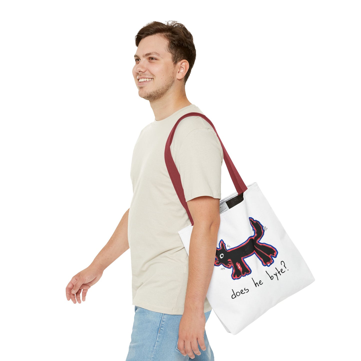 "Does He Byte?"  —  Tote Bag