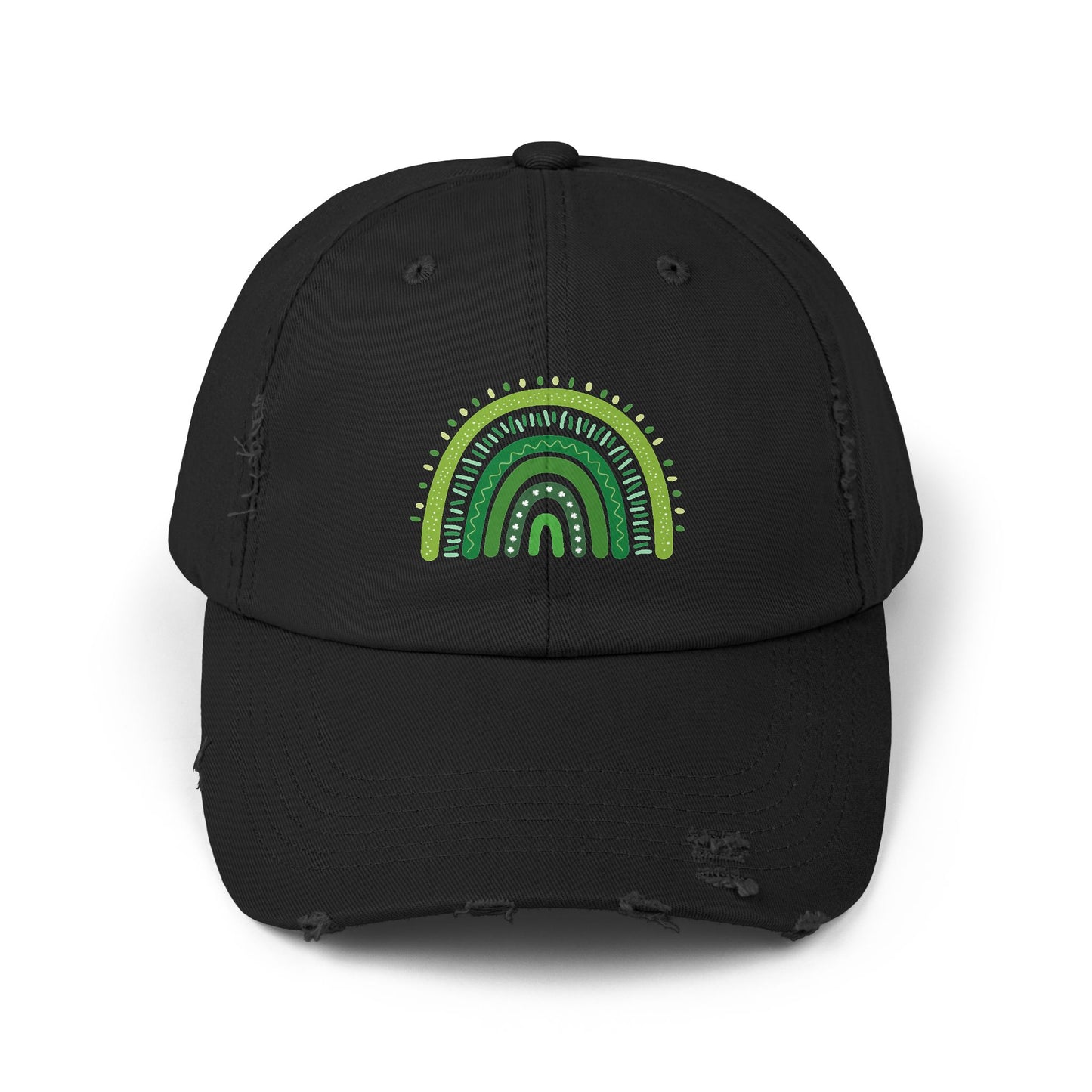Lucky Green Rainbow Baseball Hat | Distressed Boho St. Patty's Cap | Vintage Style Unisex Hat