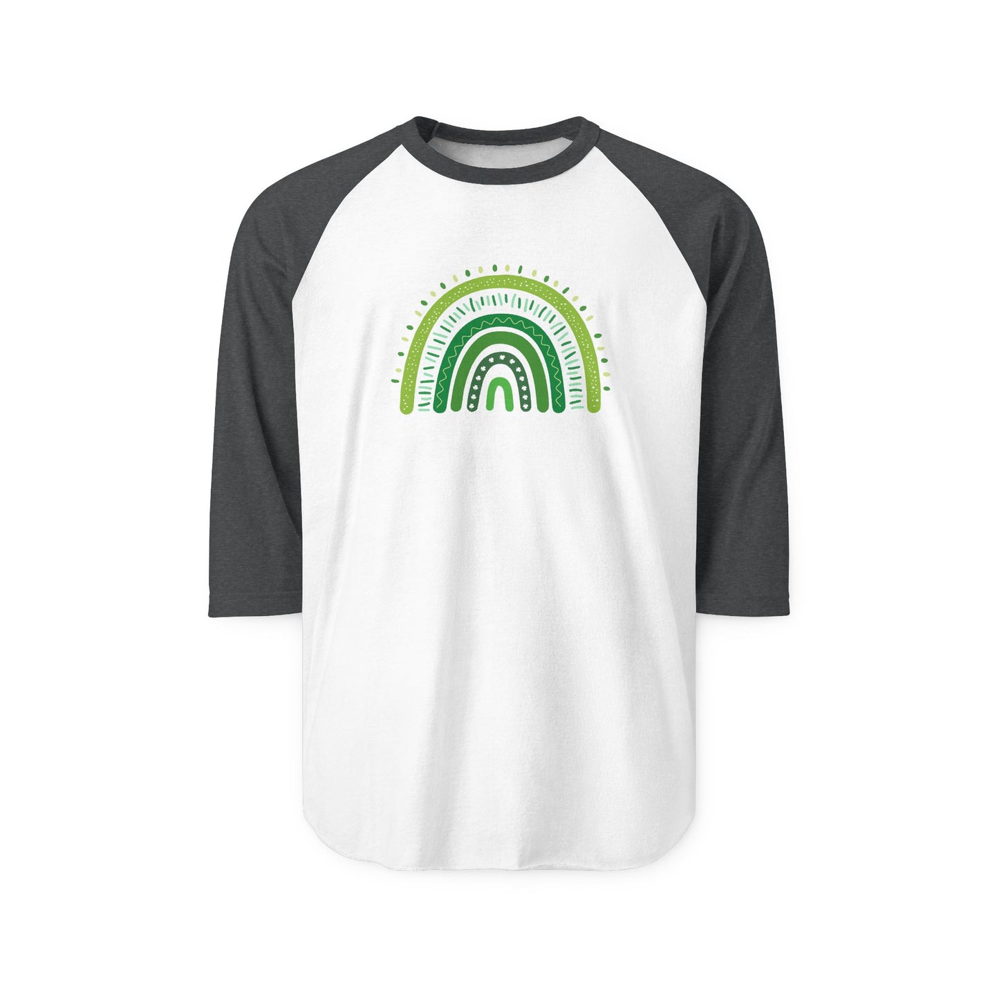 Lucky Shamrock 3/4 Sleeve Raglan Shirt | Green Rainbow & Clover Graphic | St. Patrick's Day Apparel