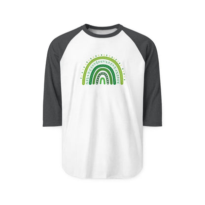 Lucky Shamrock 3/4 Sleeve Raglan Shirt | Green Rainbow & Clover Graphic | St. Patrick's Day Apparel