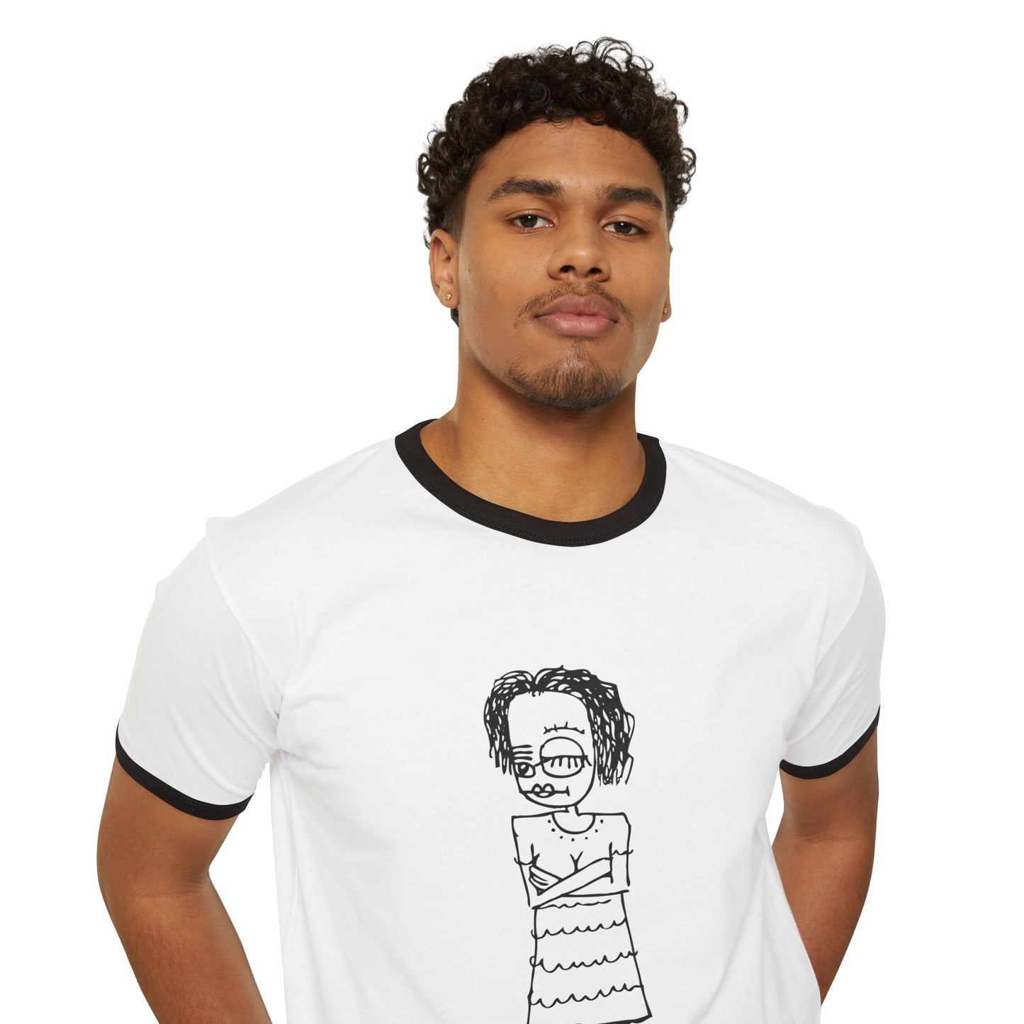 Stay Unbalanced Ringer T-Shirt — Hand-Drawn Tattoo Girl Graphic