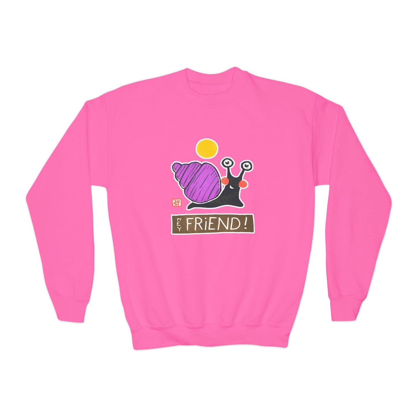 "Hey Friend!" Kids Graphic Sweatshirt | Small Good Things Snail Pullover | Youth Crewneck