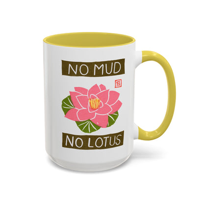 Inspirational Lotus Mug | "No Mud No Lotus" Ceramic 15oz | Yoga & Meditation Gift