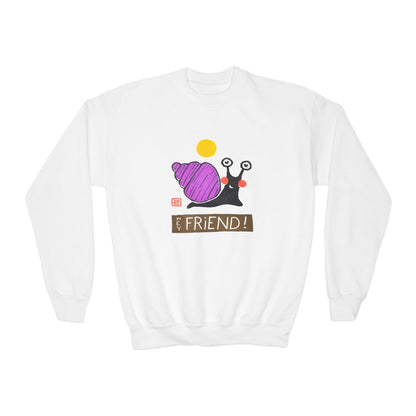 "Hey Friend!" Kids Graphic Sweatshirt | Small Good Things Snail Pullover | Youth Crewneck