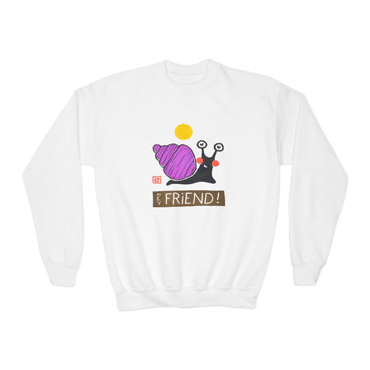 "Hey Friend!" Kids Graphic Sweatshirt | Small Good Things Snail Pullover | Youth Crewneck