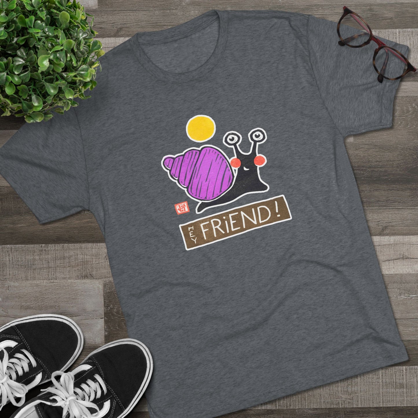 Funny Snail T-Shirt | "Hey Friend" Tri-Blend Tee | Cute Gift for Friends