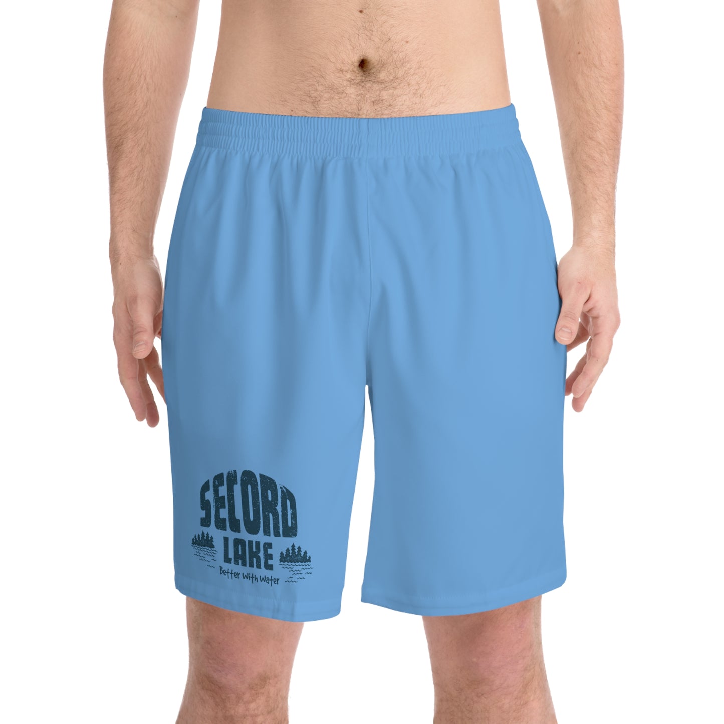 "Secord Lake, Better With Water" Men's Beach Shorts