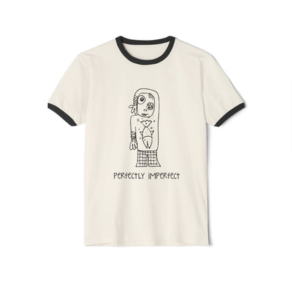 Perfectly Imperfect Ringer T-Shirt — Hand-Drawn Tattoo Girl Graphic