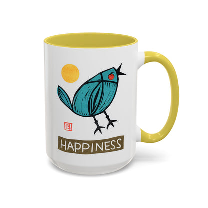 Happy Bird Coffee Mug | "Happiness" Ceramic 15oz | Inspirational Gift for Bird Lovers