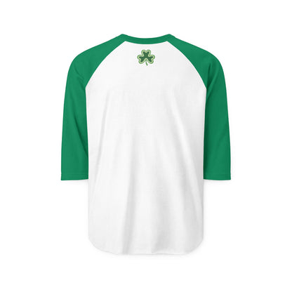 Lucky Shamrock 3/4 Sleeve Raglan Shirt | Green Rainbow & Clover Graphic | St. Patrick's Day Apparel