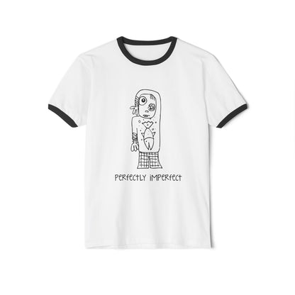 Perfectly Imperfect Ringer T-Shirt — Hand-Drawn Tattoo Girl Graphic