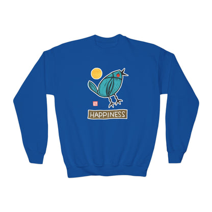 "Happiness" Kids Graphic Sweatshirt | Small Good Things Bluebird Pullover | Youth Crewneck