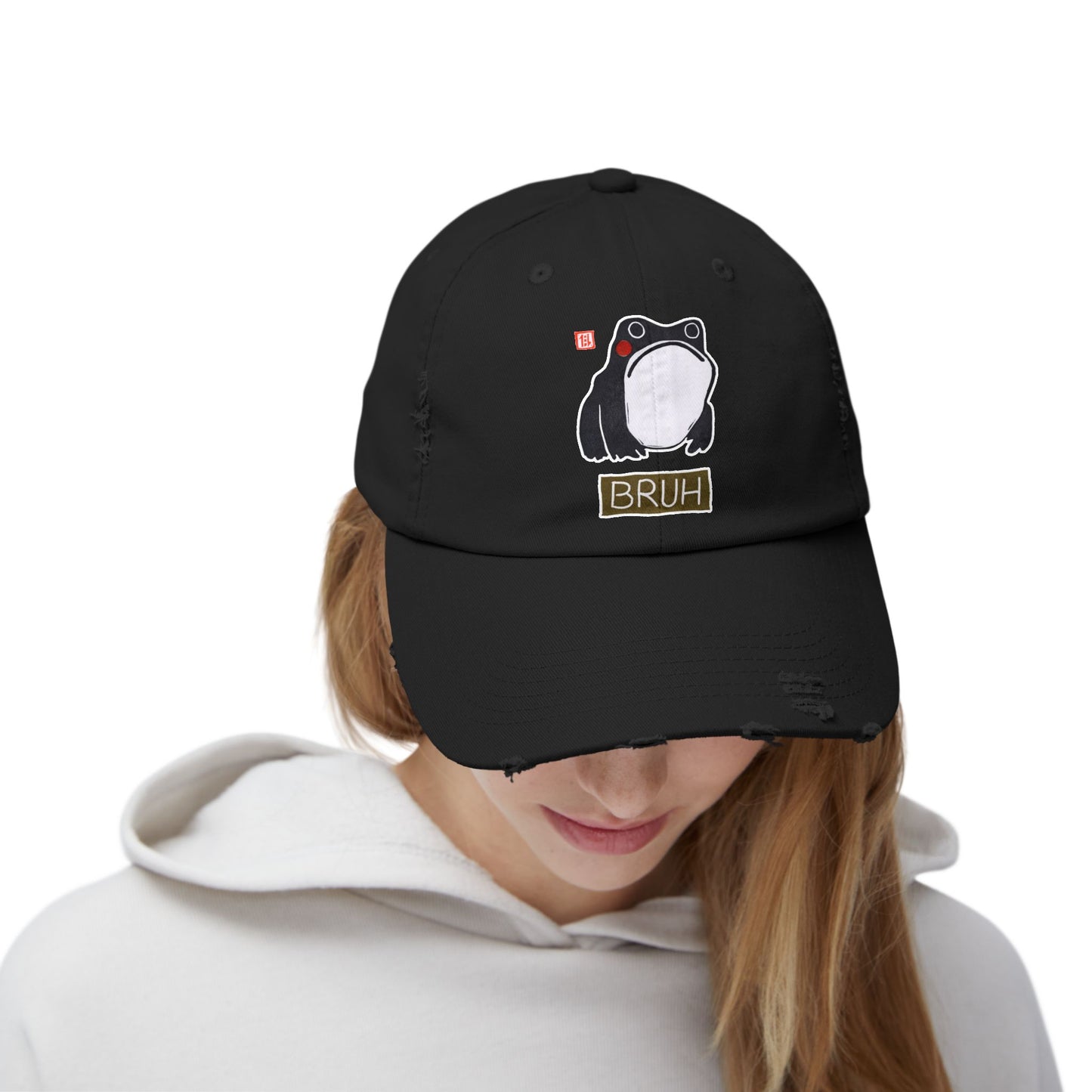 Meaningful Frog Distressed Cap | "Bruh" Baseball Hat | Relatable Humor Gift