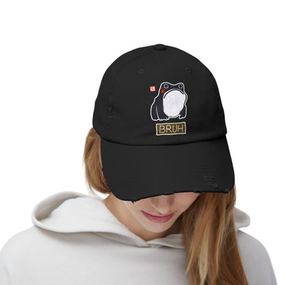 Meaningful Frog Distressed Cap | "Bruh" Baseball Hat | Relatable Humor Gift