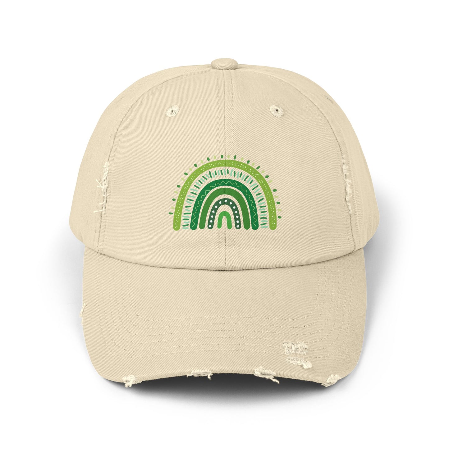 Lucky Green Rainbow Baseball Hat | Distressed Boho St. Patty's Cap | Vintage Style Unisex Hat