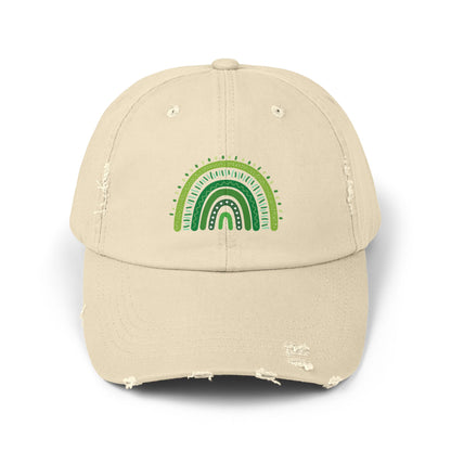 Lucky Green Rainbow Baseball Hat | Distressed Boho St. Patty's Cap | Vintage Style Unisex Hat