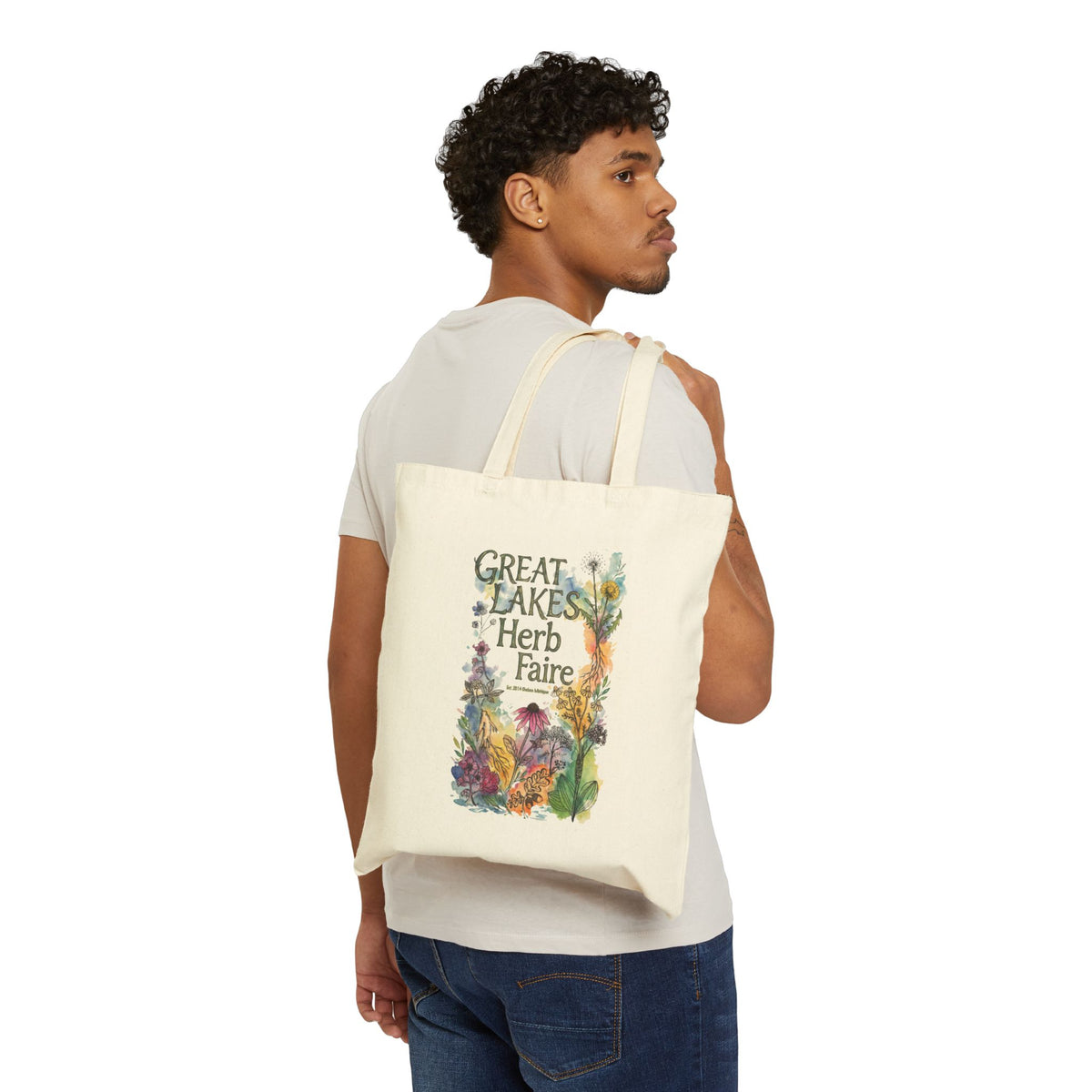 Herbal Faire Canvas Tote Bag — "Great Lakes Herb Faire" Floral Market Tote