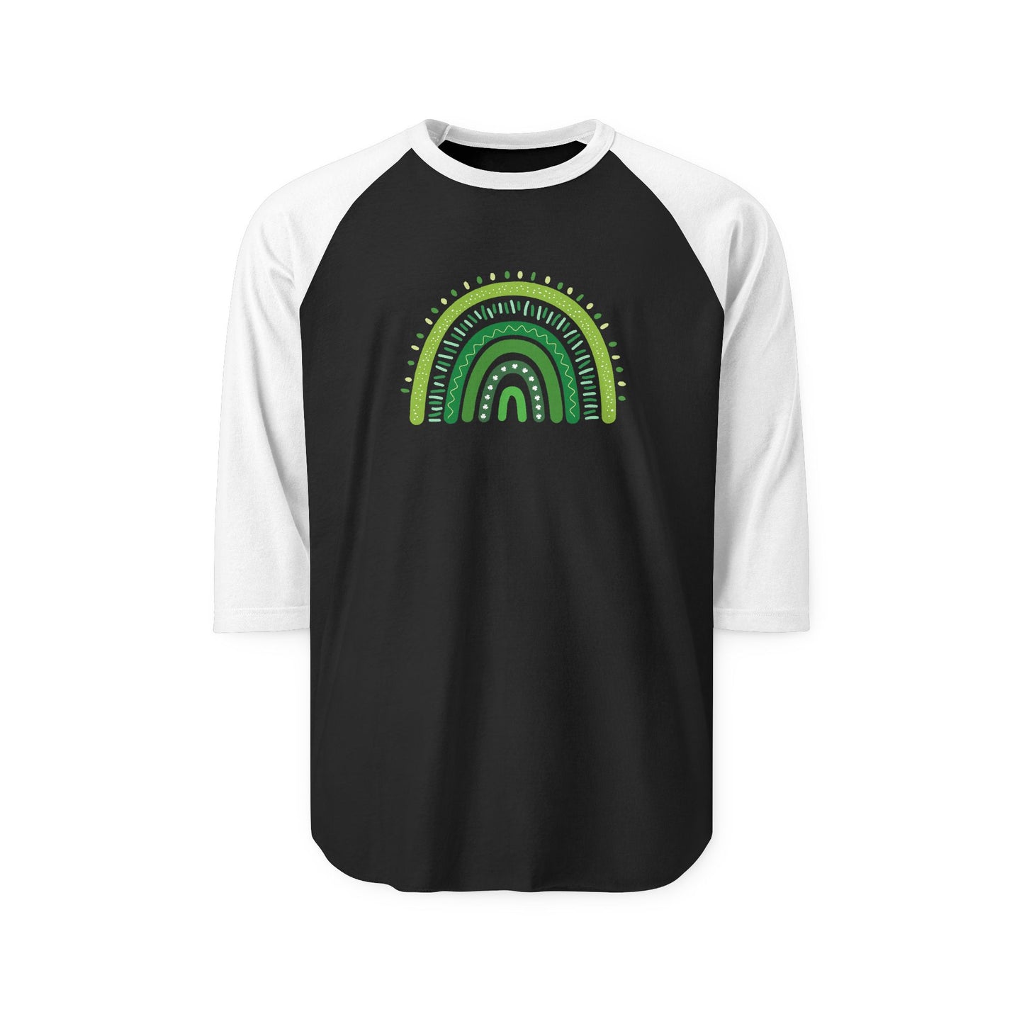 Lucky Shamrock 3/4 Sleeve Raglan Shirt | Green Rainbow & Clover Graphic | St. Patrick's Day Apparel